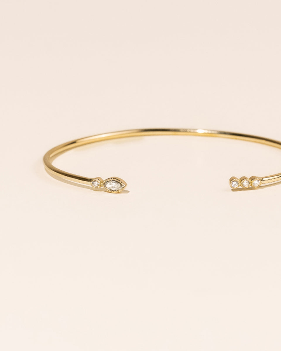 Bracelet Manchette Vintage En Laiton émaillé Beige - Bijou Fantaisie Femme