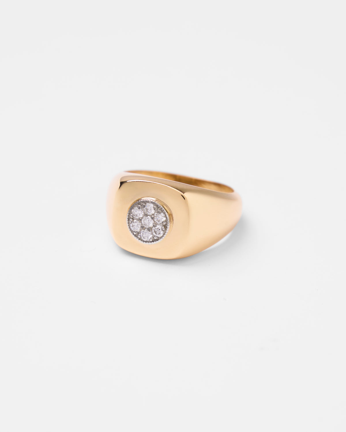 Bague chevalière en or, pavage rond en diamants