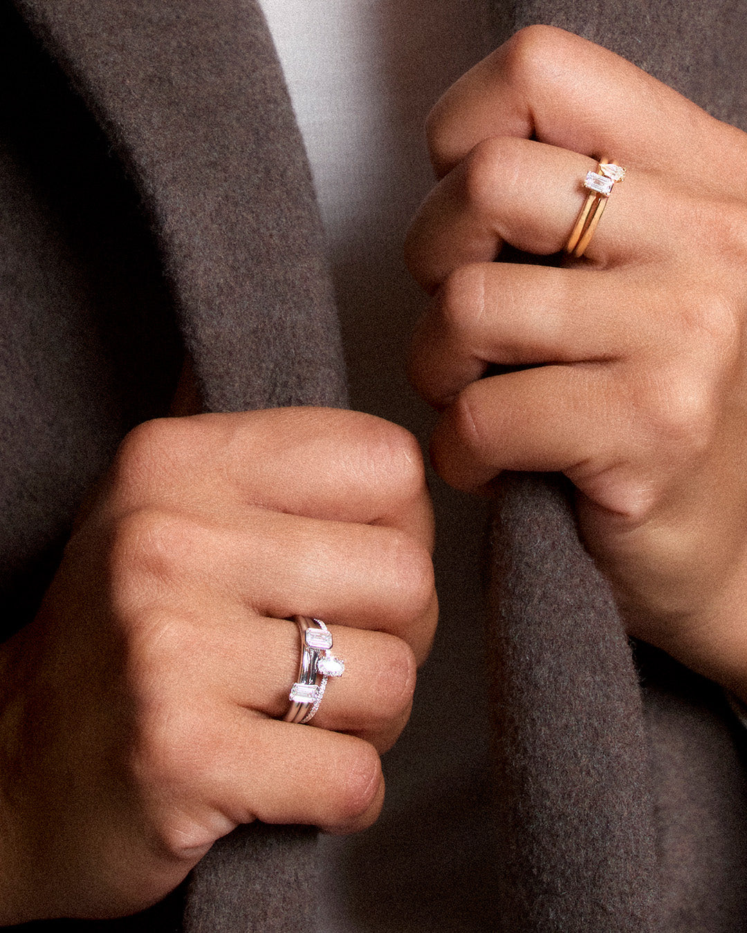 Bague solitaire fine en or et diamant taille émeraude